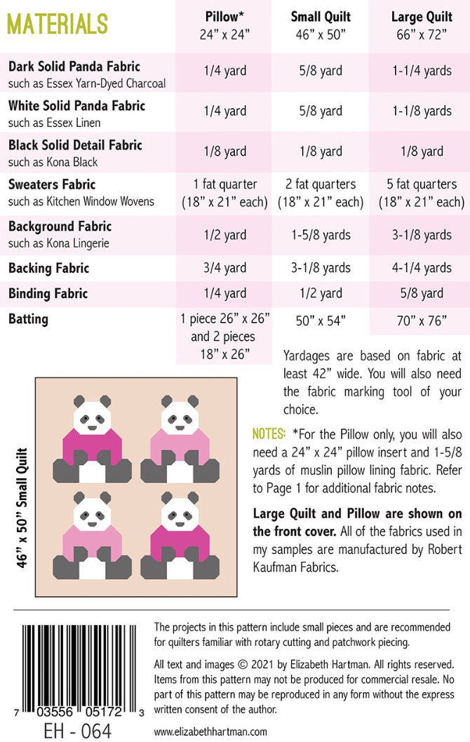 Pandas in Sweaters pattern by Elizabeth Hartman